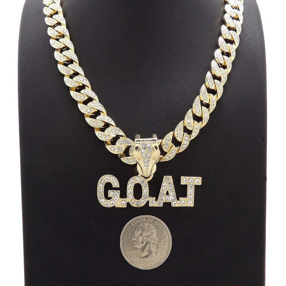 Hip Hop Iced G.O.A.T Pendant Ice Bling Cuban Chain